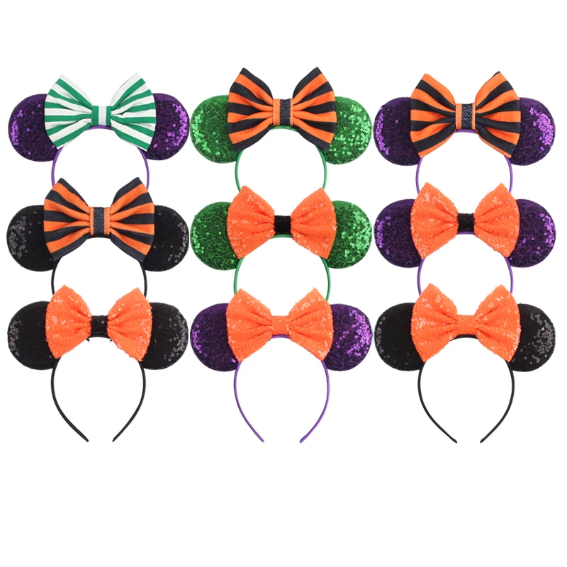 

1 шт., полосатая повязка на голову с блестками Диснея, Микки и Минни, 3,5 дюйма, повязка для волос с ушками мыши, модный фестиваль, тематический парк, вечерние аксессуары для волос