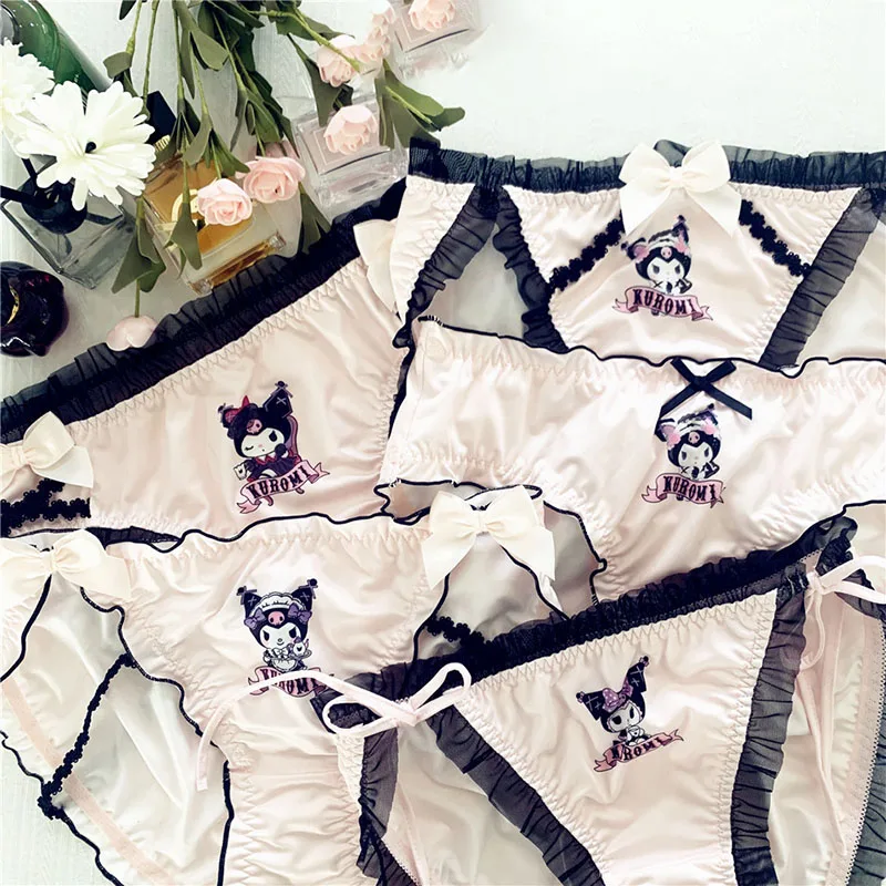 Sanrio Kuromi Soft Comfortable Ventilate Triangle The Lace Edges Underpant Girls Panties Anime Cute Sexy Girls Birthday Gift