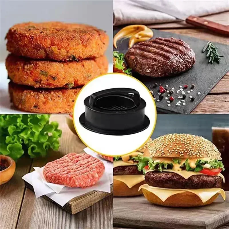 Molde de hamburguesa rellena antiadherente de forma redonda 3 en 1, prensa de carne de hamburguesa Veggie, prensas de carne, papel de aceite Blotting