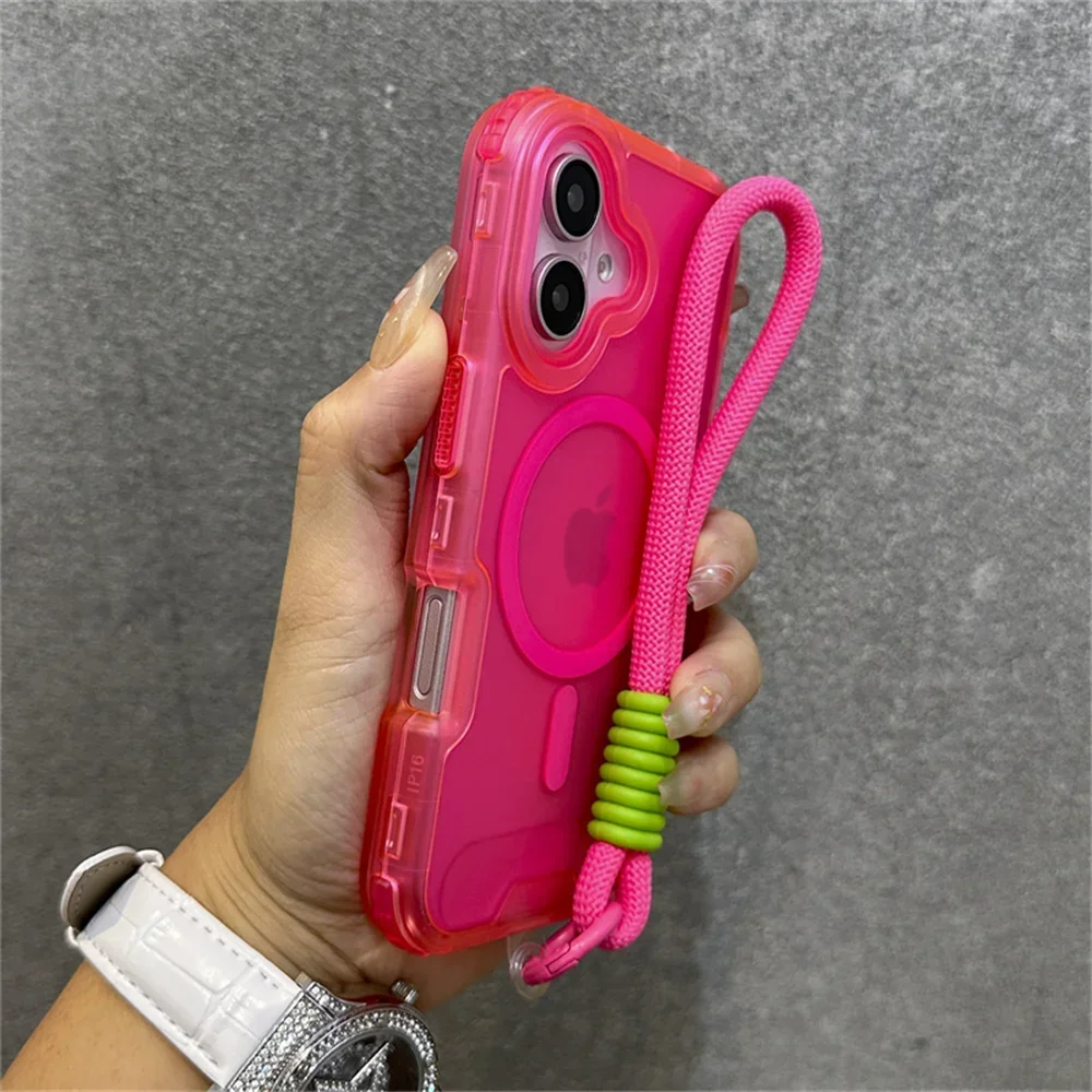 Luxuriöse Matte Panzerhülle für Magsafe Handyhülle für iPhone 17 18Pro 14 13 15 16Pro Max Bunte Handgelenkschlaufe Stoßfeste Abdeckung – Detail 14