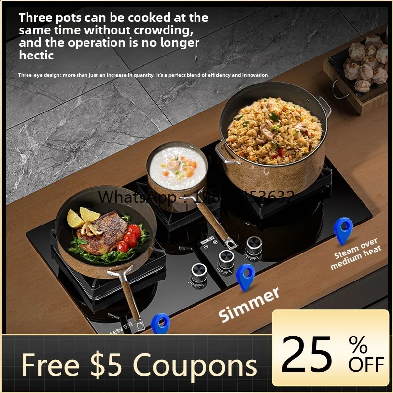 

ZZ Three-Burner Gas Stove Built-in Natural Liquefied Gas Timer High Heat Dual Burner Household Commercial Stove