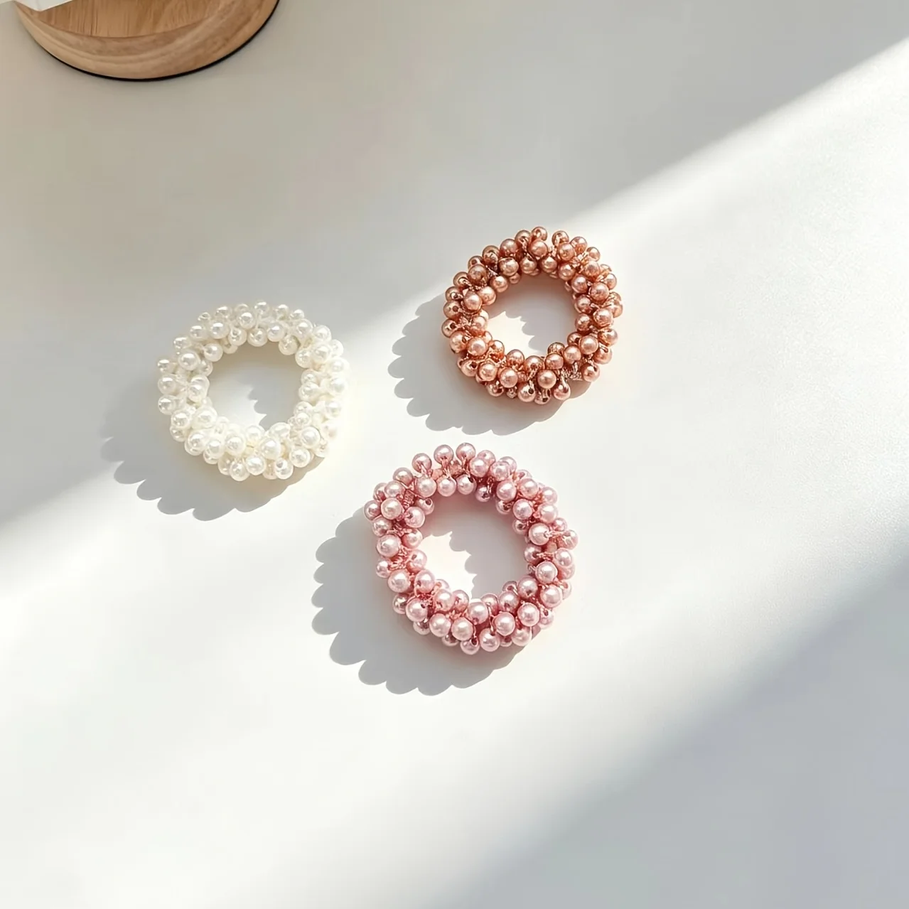3pcs Simple Solid Color Full String Bead Hair Accessories Rubber Band Female Fashion Bead Hair Rope Sweet Tie Hair Ring