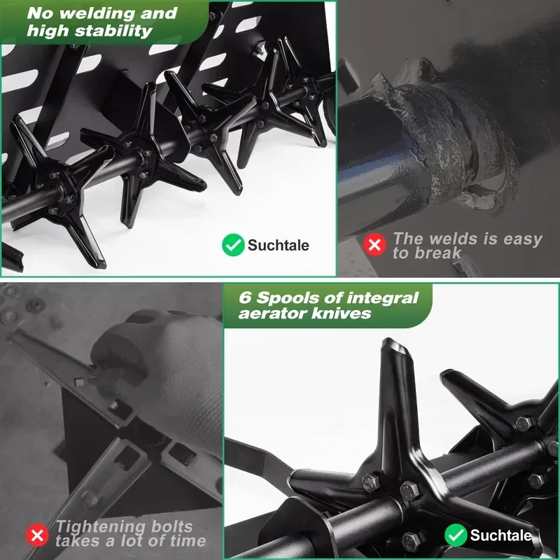 Metal Tow Behind Plug Aerator, ATV Riding Lawn Mower Attachment, Spike Soil Penetrator Rake with Universal Hitch