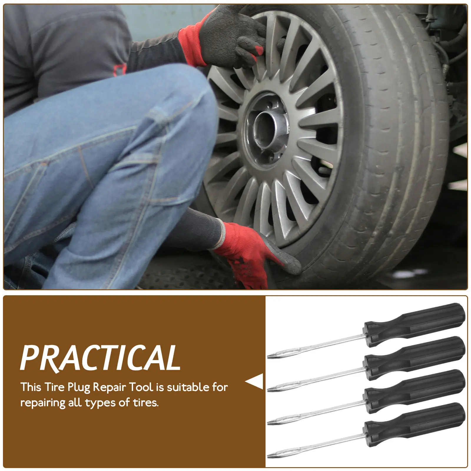 

Набор из 4 прочных инструментов для ремонта шин: металлические заглушки с Т-образной ручкой для экстренного устранения проколов в шинах автомобилей, квадроциклов и мотоциклов