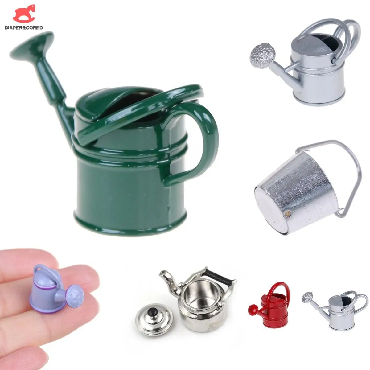 1:12 Scale Dollhouse Metal Watering Can Sprinkling Kettle Handicrafts Model Doll House Miniature Garden Decoration Accessory