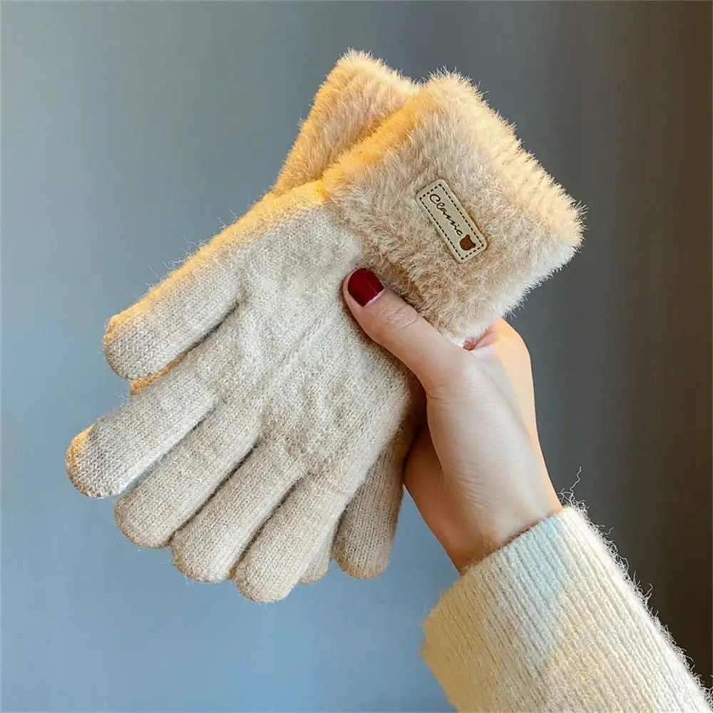 Guantes de punto con pantalla táctil a la moda, guantes cálidos gruesos a prueba de frío, guantes a prueba de viento para todos los dedos, hombres y mujeres