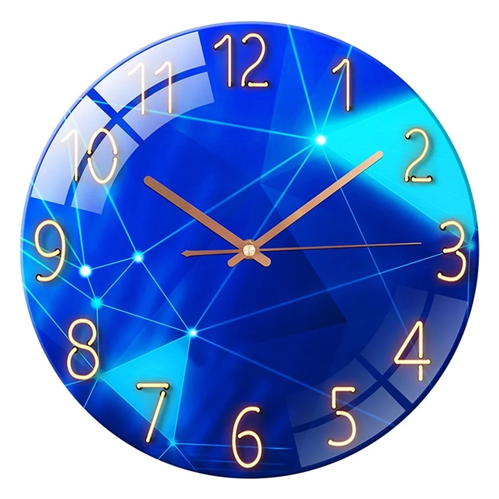 1pc 12inch Blue Wall Clock Geometric Stylish Lines Thickened Tempered Glass Silent Movement Quartz Living Room Home Decor Gift