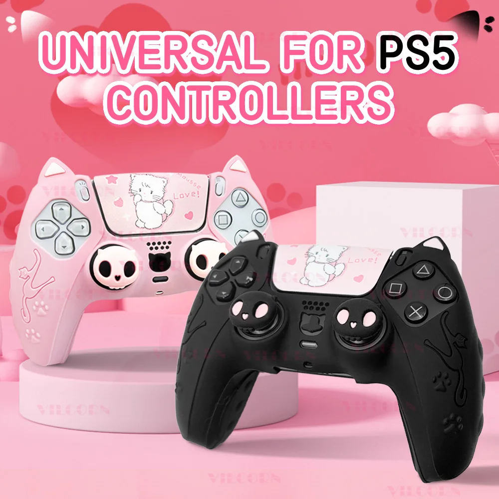 Niedliche Schutzhülle aus Silikon für PS5-Controller-Haut, rutschfeste Abdeckung für PS5 DualSense mit 2 Joysticks, Daumenkappen, Halloween-Geschenk
