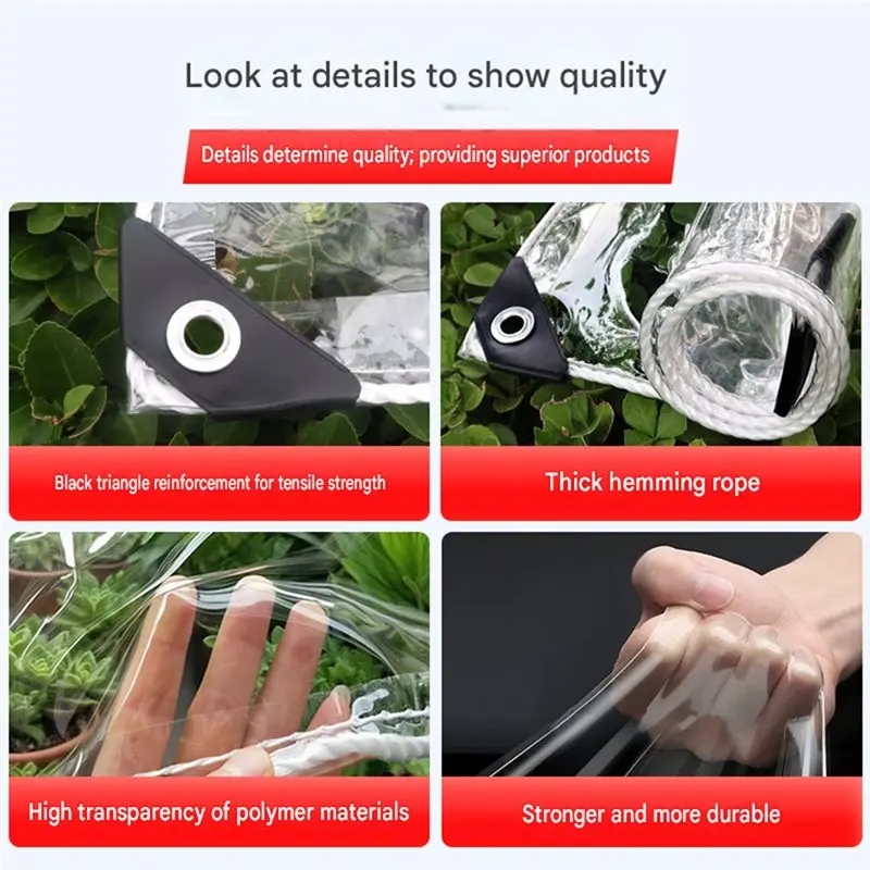 EYFL-Clear PVC Tarpaulin Transparent Waterproof Balcony Tarp Garden Plants Cover Rainproof Material 2X 2M
