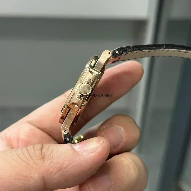 ساعة رجالية ذات علامة تجارية فاخرة أوتوماتيكية ميكانيكية متعددة الوظائف ساعات من الفولاذ المقاوم للصدأ والياقوت والجلود للرجال