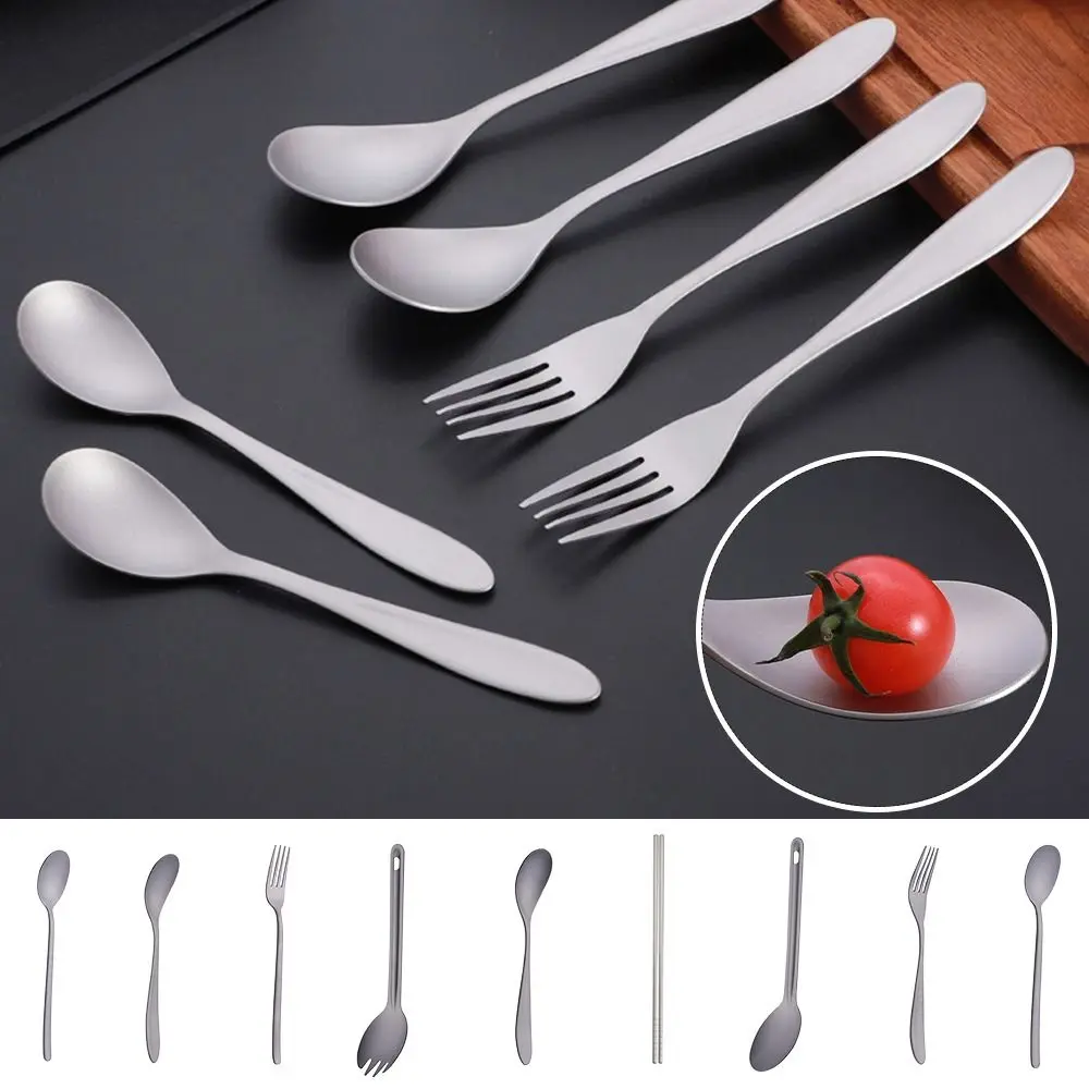 High Quality Portable Titanium Spoon Long Handle Environmental Outdoor Camping Fork Cutlery Fork Chopsticks Outdoor Tool