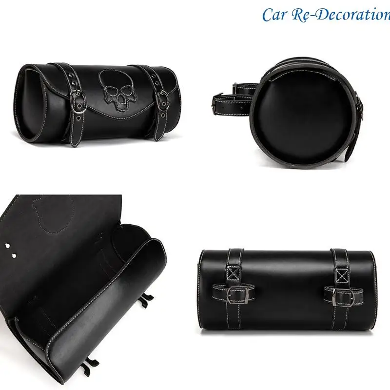 

R58D Skull Pattern PU Storage Motorbike Tool Bag Motorcycle Front Bag Front Fork Handlebar Bag Bar Bag Saddlebag