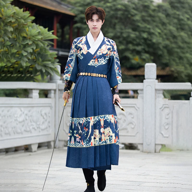 Vestido antigo hanfu chinês para homens, vestidos tradicionais, estilo chinês, artes marciais, traje cosplay, uniforme do sistema quimono Ming, 4XL