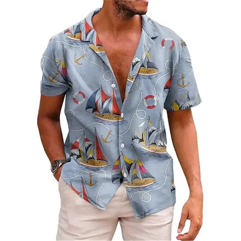 Hawaiian Floral Shirts Beach Summer Button Shirt Men's Beach Vacation Breathable Short Sleeved Shirtfashionable Cool Lapel Shirt