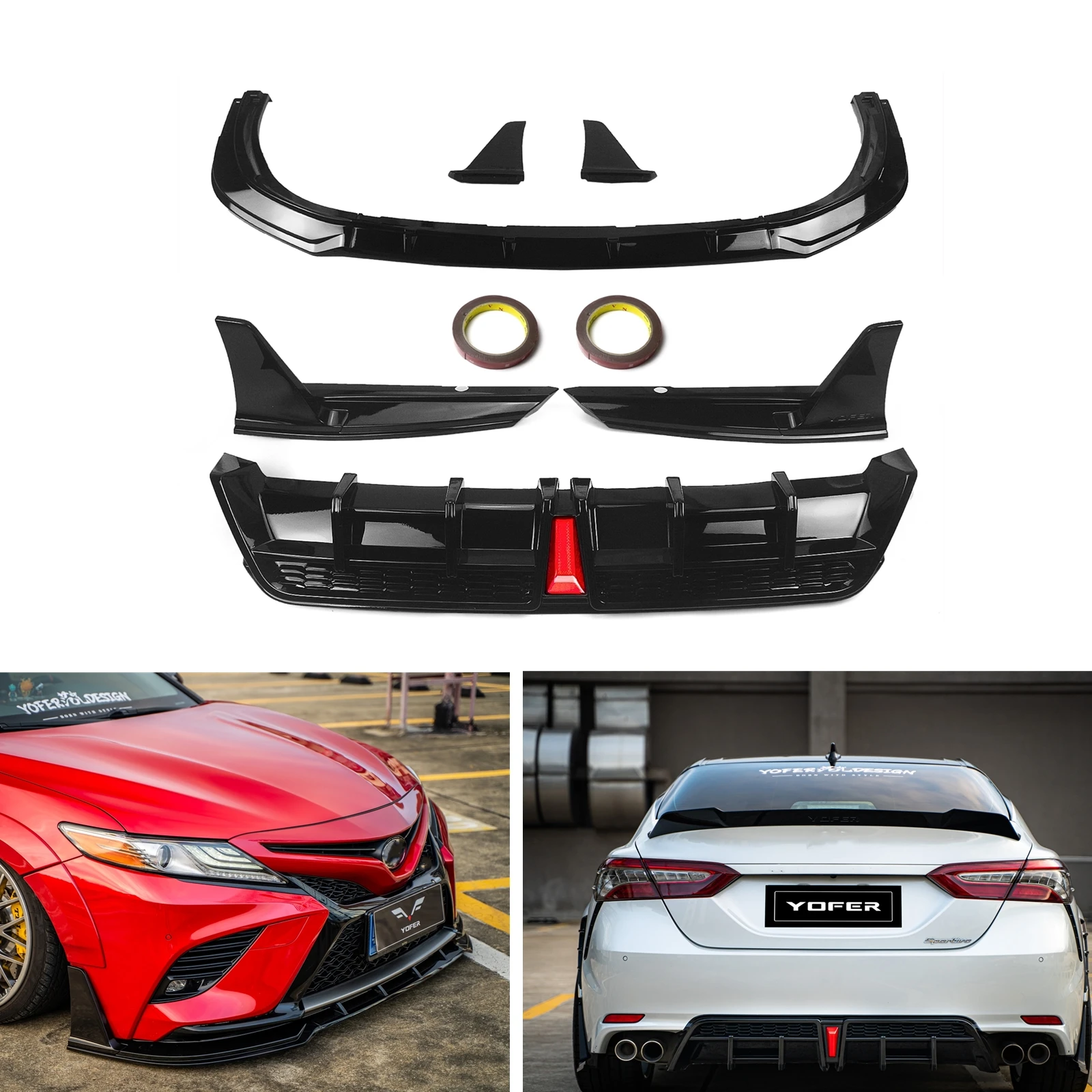 YOFER Style For Toyota Camry SE XSE SX Sport Model Only 2018-2024 Gloss Black Front Spoiler+Rear Diffuser Bumper Lip Splitter