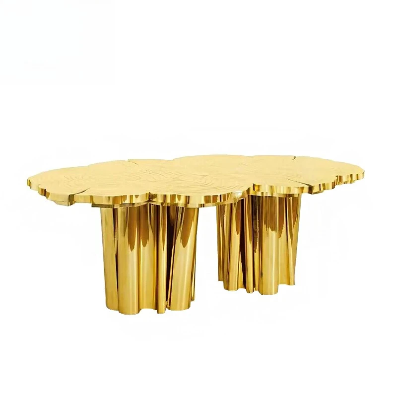 

Light luxury stainless steel etched dining table, villa home irregular high-end dining table