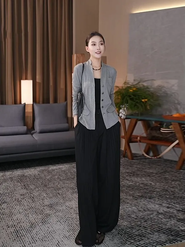 

Женские брюки Bla с высокой талией и широкими штанинами, свободного кроя, повседневные, осенняя новинка, удобные, дышащие, из смесового полиэстера