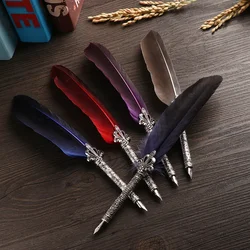 1 Set Multicolor Retro Quill Dip Pen Feather   Gift Writing Tools Office School Supply