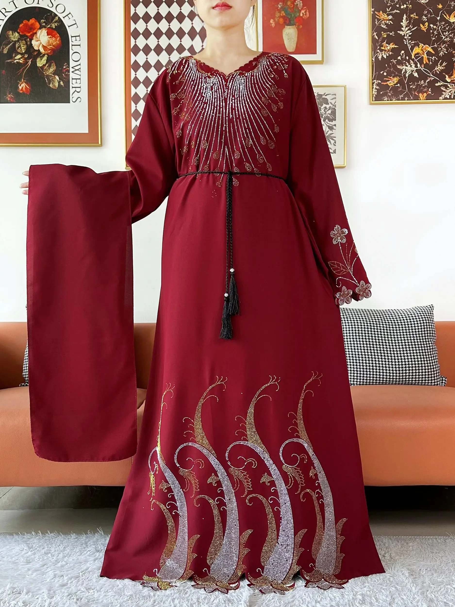 Sukienka muzułmańska Dubai Diamond 2025 Fashion, elegancka, skromna, arabska, damska, hidżab, długi rękaw, szyfonowa abaja, odzież islamska turecka