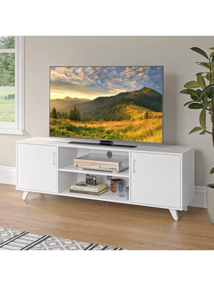 

TV Stand for 55 60 65 70 inch TV, Modern Mid Century Entertainment Center Media Console Table with 2 Doors 2 Shelves for