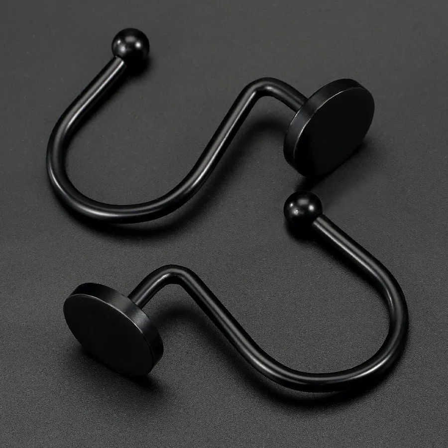 خطافات ستارة دش سوداء 12 قطعة حلقات ستارة دش معدنية تصميم ديكور حديث #3