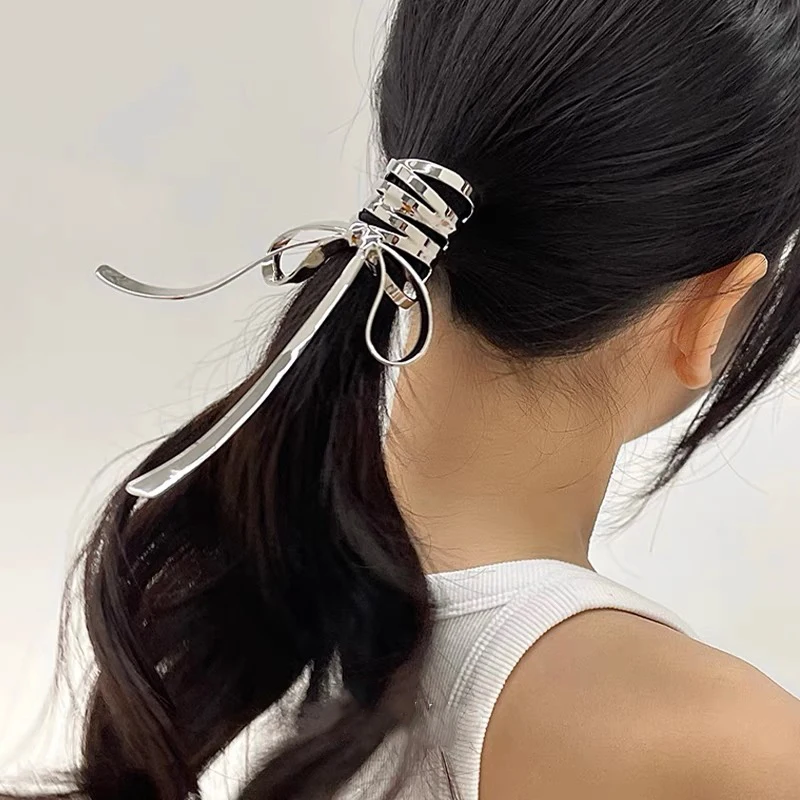 Women Alloy Hairpin Hair Crab Ladies Ponytail Holder Hair Clips Hair Claw Sliver Bow Styling Tools Fashion Hair Accessories