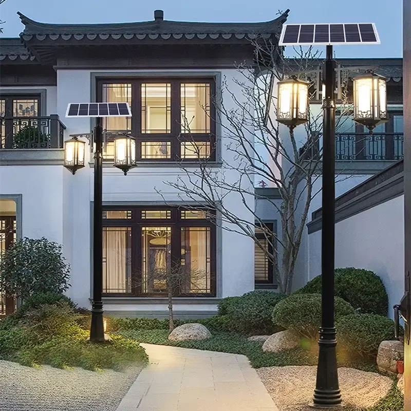 Vintage Solar Street Light Outdoor Waterproof IP65 LED Garden Lamp Charging Decorative Lighting for Yard Pathway Driveway