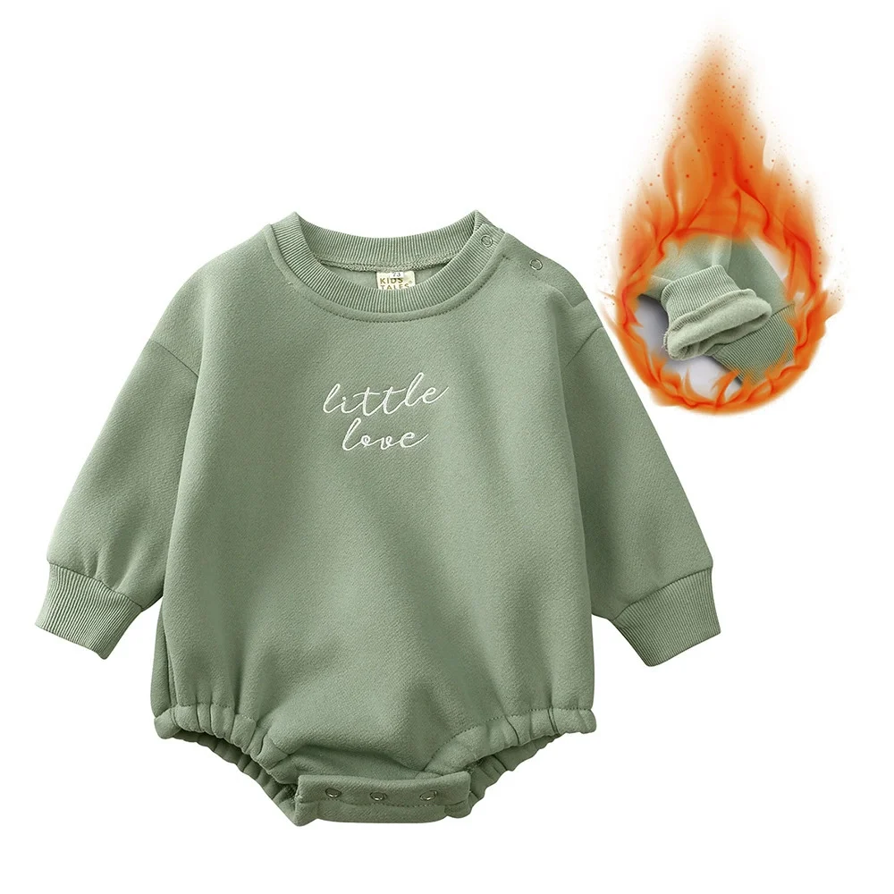 Winter Baby Romper Newborn Clothes Thicken Fleece Pyjamas Little Love Embroidery Infant Boy Girl Onesies Toddler Jumpsuits