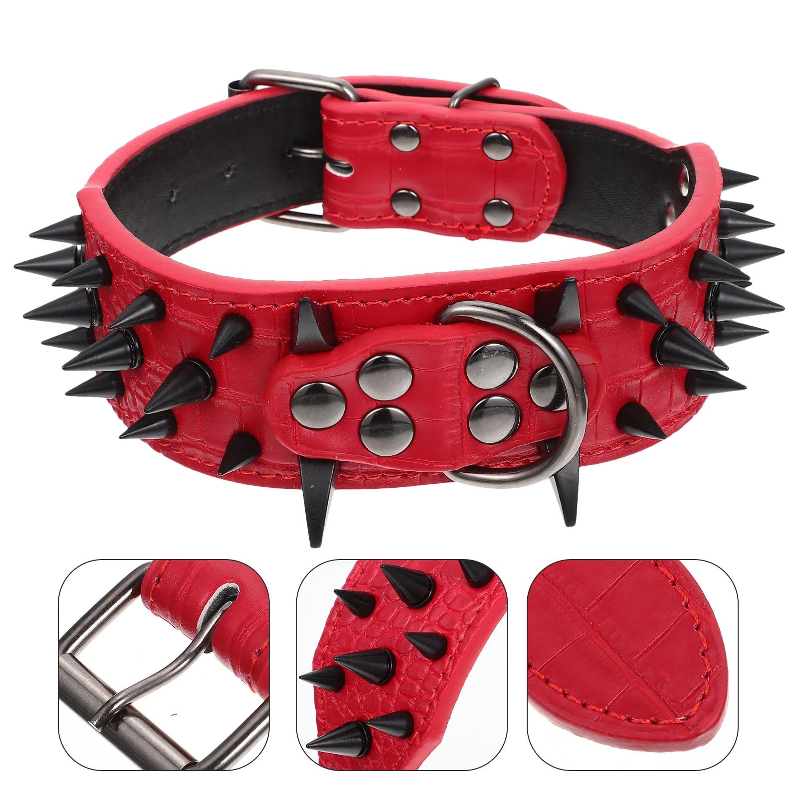 

Pu Dog Collar Adjustable Decorative Studded Spiked Necklace For Large Dogs Pet Photography Party Birthday Christmas