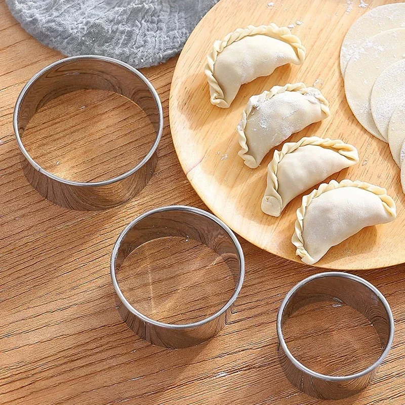 3 ชิ้นชุด 2.36in/2.76in/3.15in สแตนเลสวงกลมแม่พิมพ์และมือกดชุดเครื่องตัดคุกกี้ Dumpling กดอุปกรณ์ทําอาหาร