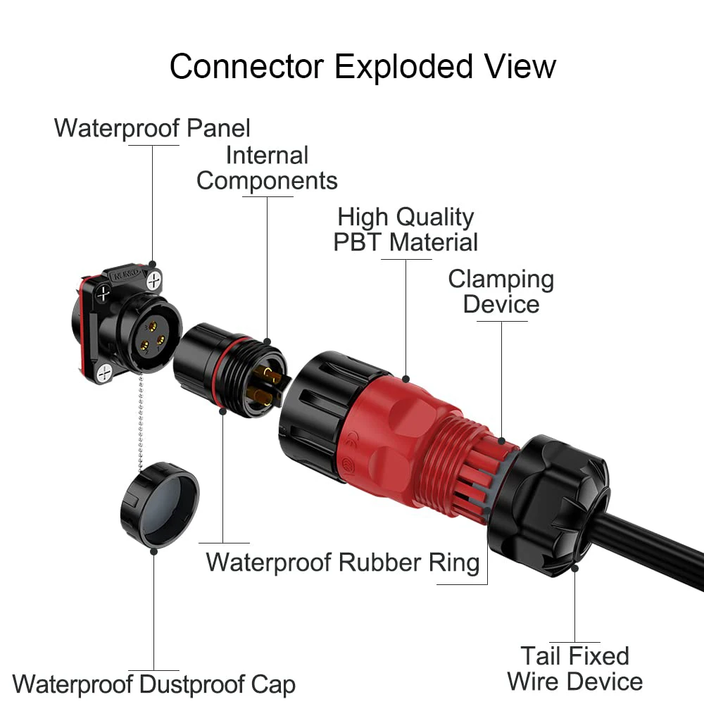 Industrial YM20 2/3/4/5/7/9 Pin Connector PBT Panel Mount 12V 5A-20A Male Female Socket Waterproof IP68 for Marine & Outdoor Use