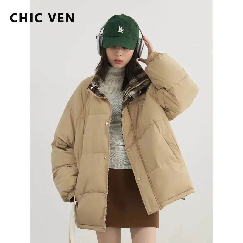 CHIC VEN Koreanische Frauen Parkas Lange Hülse Lose Neue Warme Brief Stickerei Weibliche Brot Jacken Oberbekleidung Mantel Herbst Winter 2025
