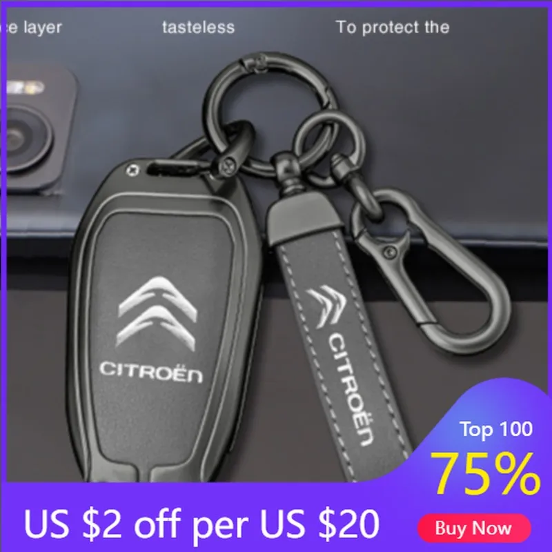 

2026 Hot Car Sticker Metal Leather Car Remote Key Case Cover Key Protector Fob For Citroen C1 C2 C4 C6 C3-XR Picasso Grand DS3 D