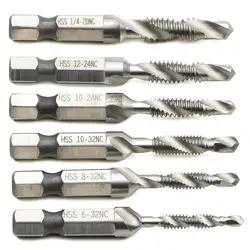 6pcs HSS 2-in-1 Drill And Tap Bit Set, Fractional 1/8 To 3/8 Inch With 1/4 Inch Hex Shank And Spiral Flute Tapping Tool Set Kit,