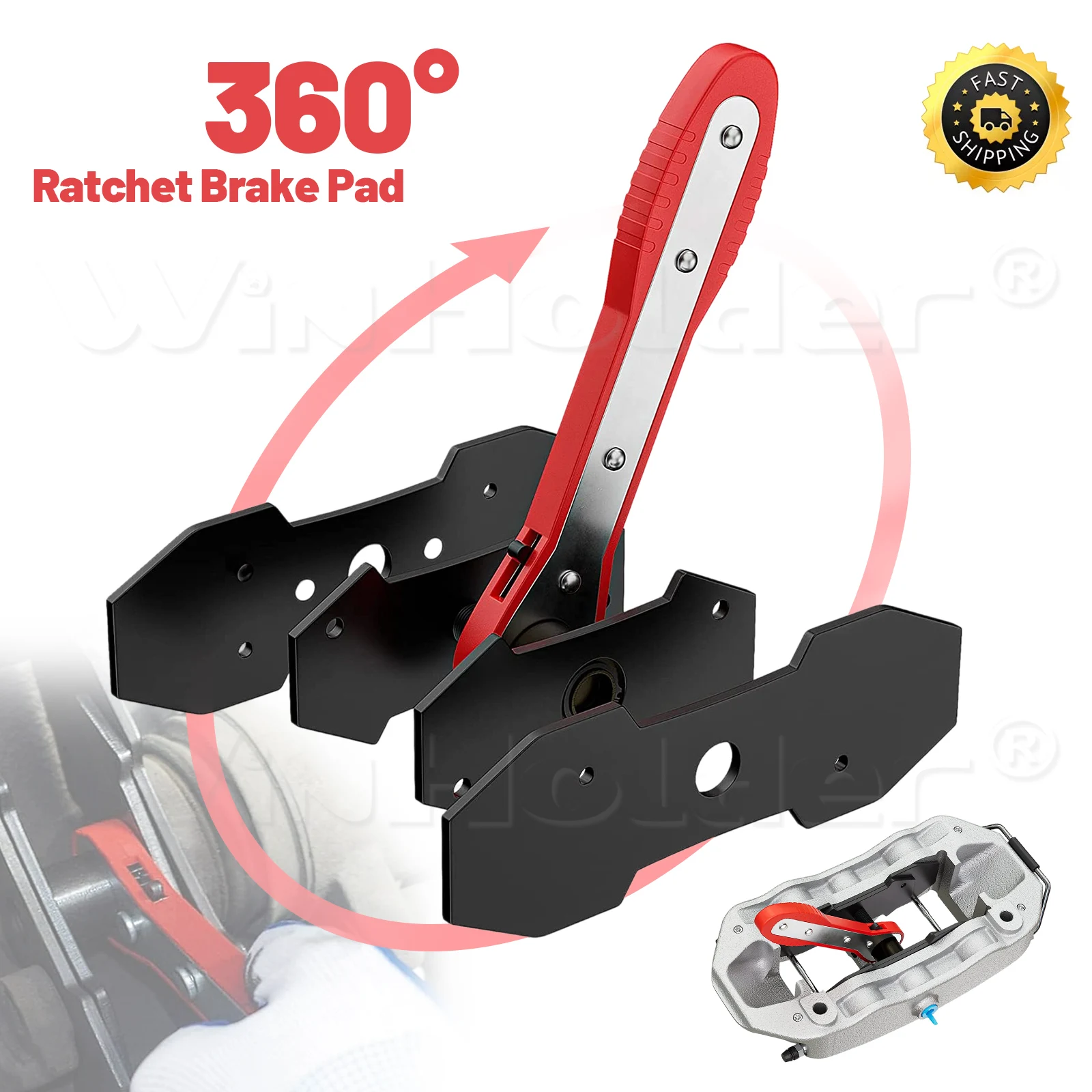 

Large 360 degrees Brake Caliper Press Tool, Car Ratcheting Brake Caliper Piston Spreader Press Tool with 2 pcs Steel Plates