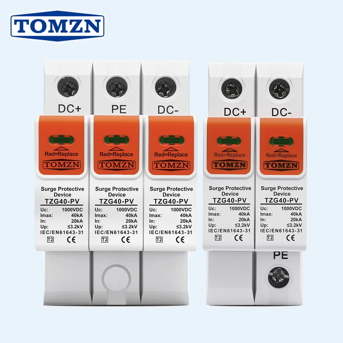 TOMZN DC SPD Low-Voltage Arrester, 500–1500V (500/600/800/1000/1200/1500V), 10-20kA & 20-40kA, Household Surge Protector