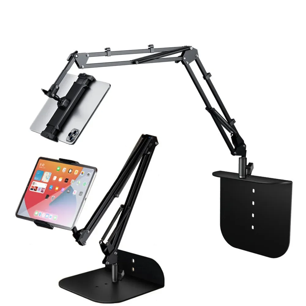 Foldable Cell Phone Tablet Holder for Bed Sofa Desktop 360° Swivel Metal Arm Clamp Mount for IPad Air Pro 4.7-12.9