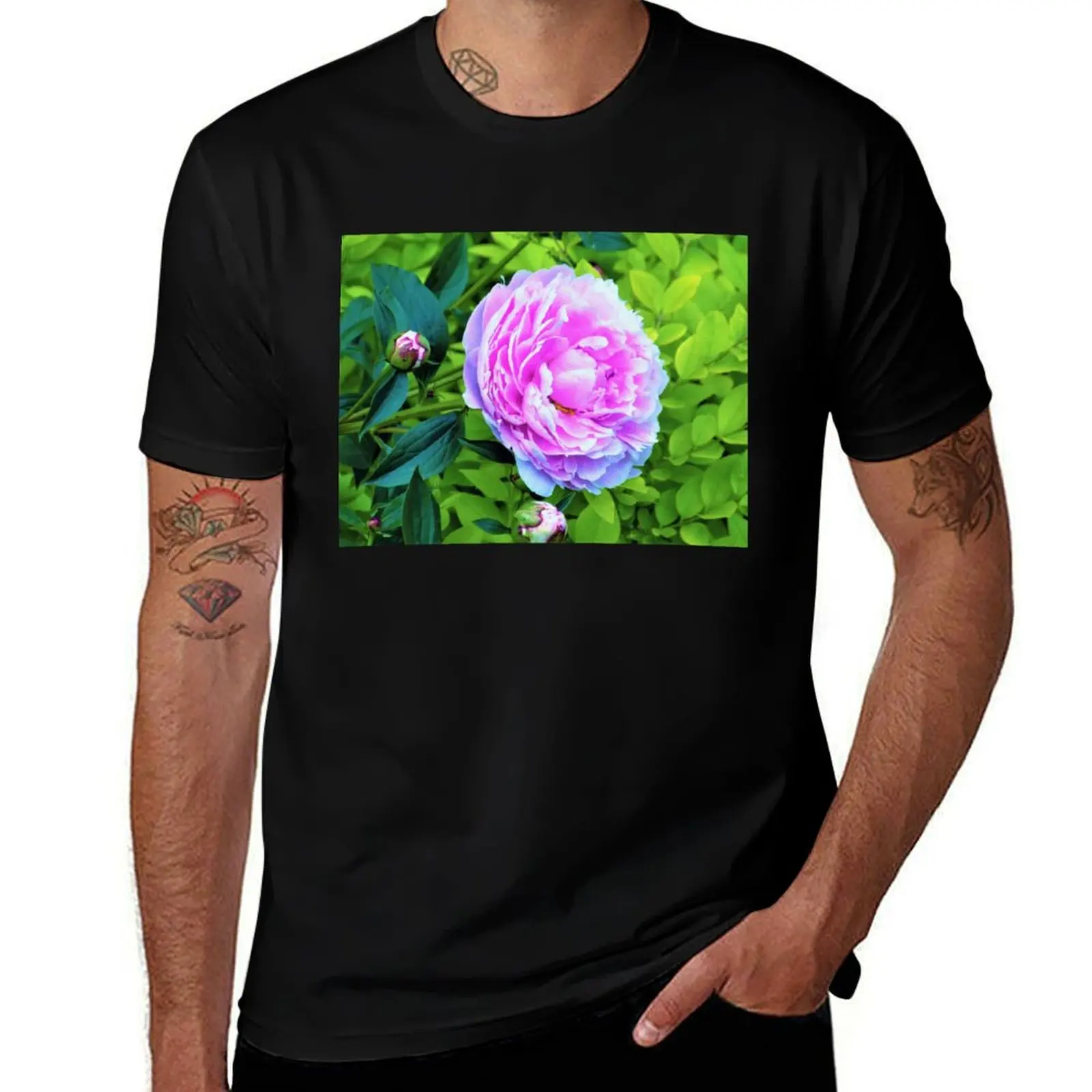

Pink Peony and Golden Privet Hedge Garden T-Shirt man t shirt summer man t shirts cotton T-Shirt