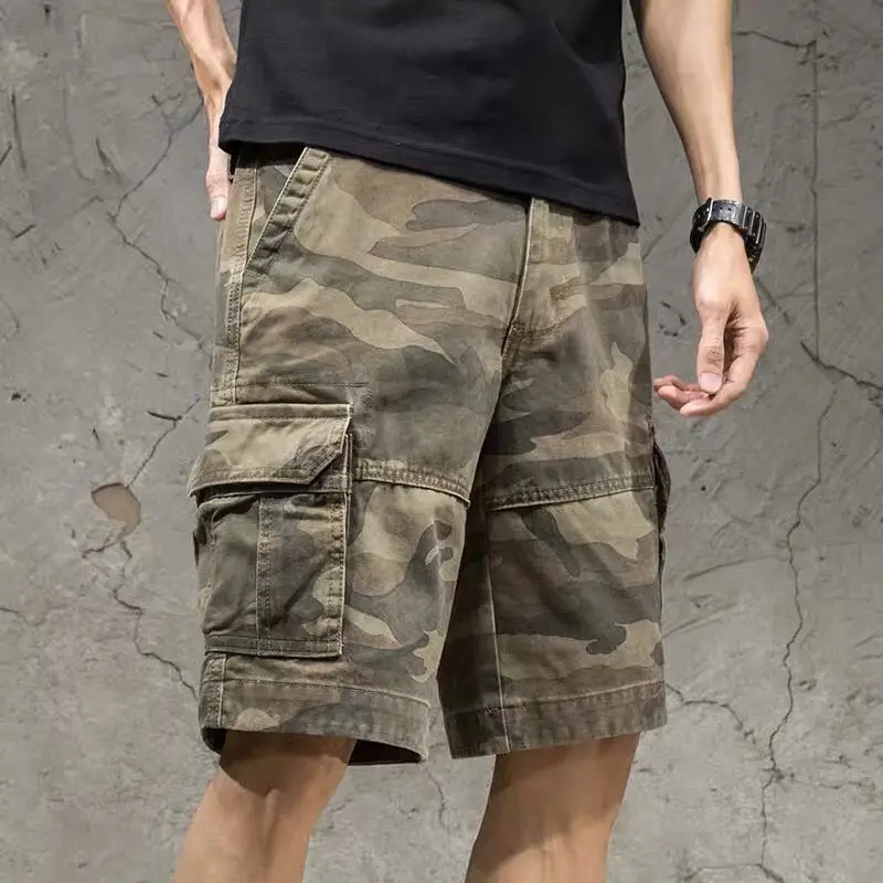 Summer Cargo Shorts Men Camouflage Camo Casual Cotton Multi-Pocket Baggy Bermuda Streetwear HipHop Military Tactical  X78