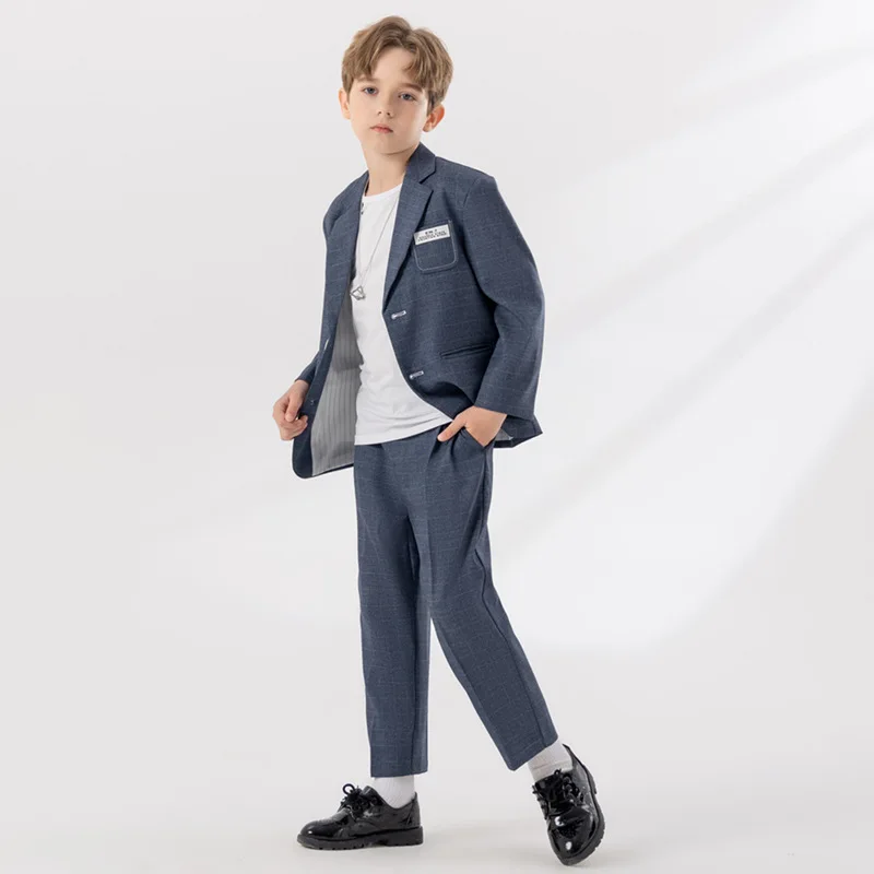 Children Casual Suit Autumn British Style Blazer Jacket Pants Sets Kids Photography Outfits Boys Host Performance Costume 8 10 Y