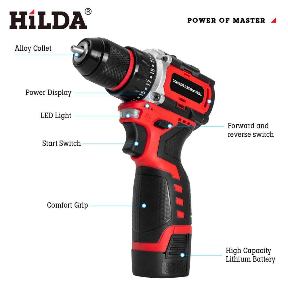 16.8V Brushless Electric Cordless Drill 42N.M 50W Self-locking Chuck Electric Screwdriver With Light 1750rpm 2-Speed Power Tools