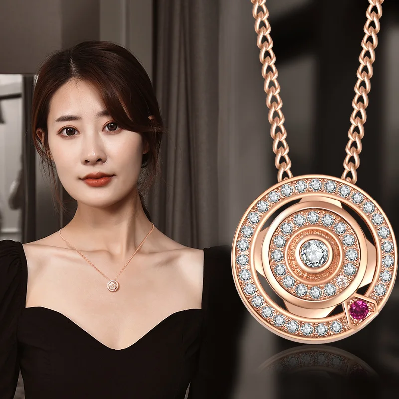 새로운 사랑 나침반 티타늄 스틸 목걸이, 둥근 회전 펜던트, 여성용 나침반 쇄골 체인