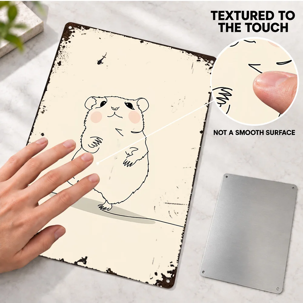 Cute Hamster Walking Minimalist Line Aluminum Poster Retro Bold Design Bedroom Wall Art Customized Metal Sign Gift For Friends