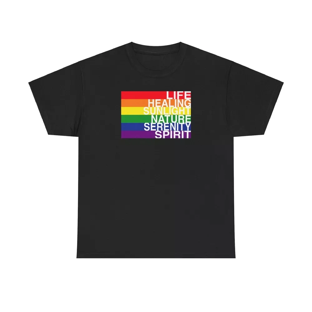 6 Color LBGTQ+ Rainbow Flag with Meaning of each color, Unisex Heavy Cotton Tee