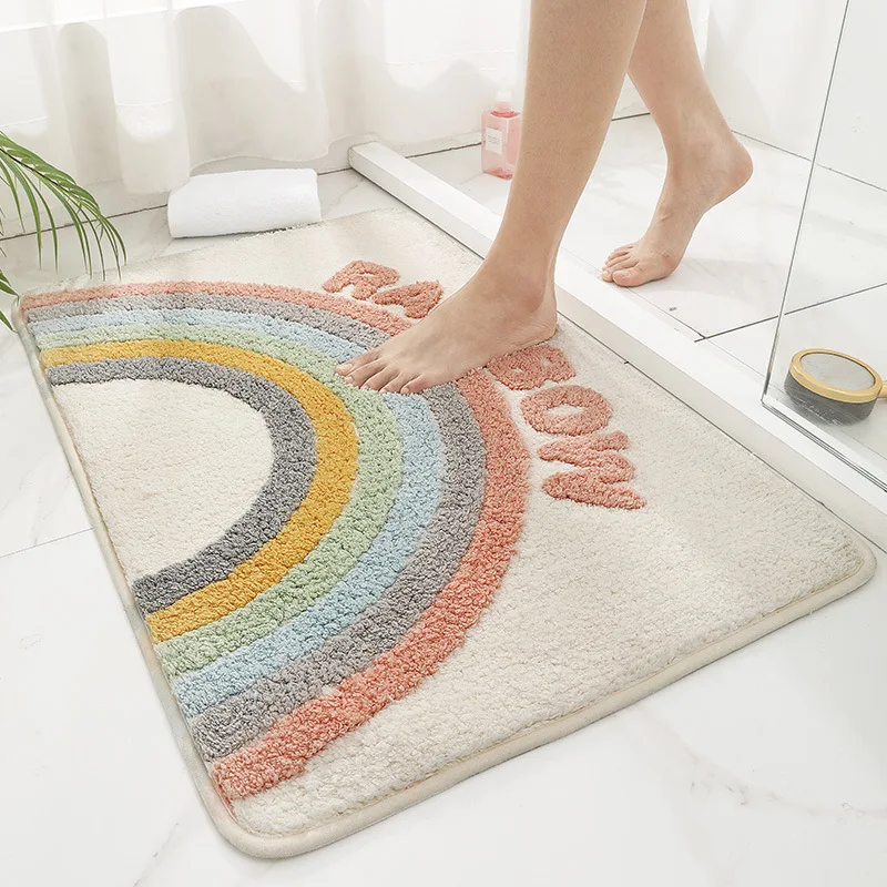 

Bathroom Doormats Geometric Style Rug Simple Thickened Household Flocking Non-slip Absorbent Carpet Modern Machine Washable Mat