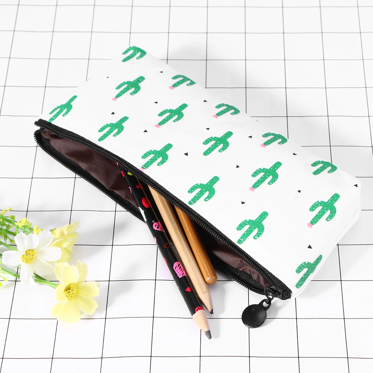 

3 Pcs Cactus Pen Bag Canvas Pencil Pouch Cute Case Bags Creative Holder with Zipper Child