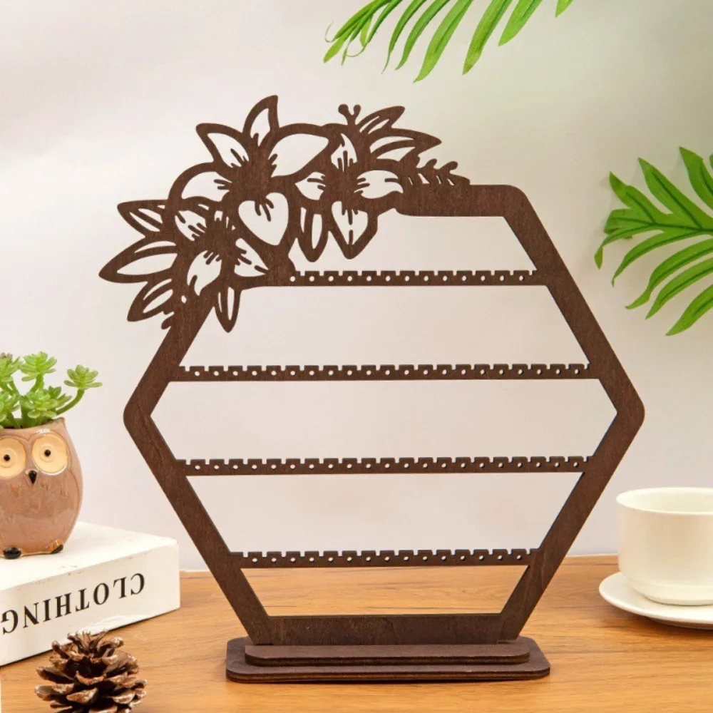 

Vintage Wooden Earring Holder Hollowed Out Flower Anti-slip Earring Clip Display Rack Space Saving Jewelry Storage Holder Women