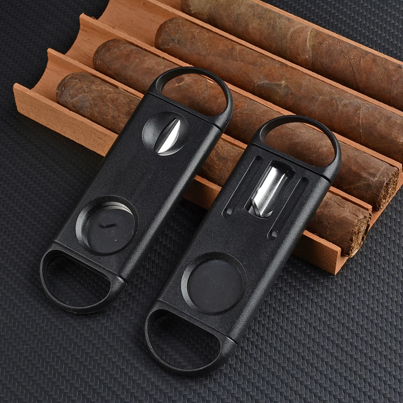 Double Size V blade Cigar Cutter Plastic Stainless Sharp Sigaar Cutting Tool Cigars Guillotine Pocket Zigarren Cutter