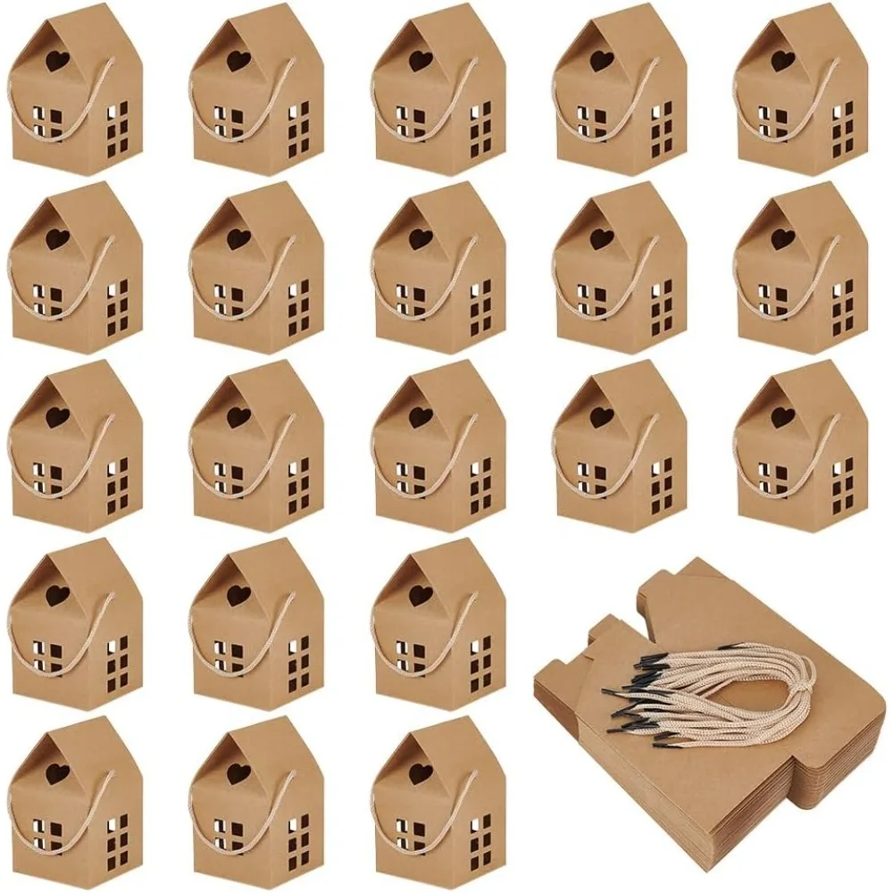 

50 упаковок подарочных коробок для дома с веревочной ручкой 3x3x5 дюймов, коричневая бумажная складная подарочная коробка для свадебной вечеринки, коробки для лакомств на день рождения
