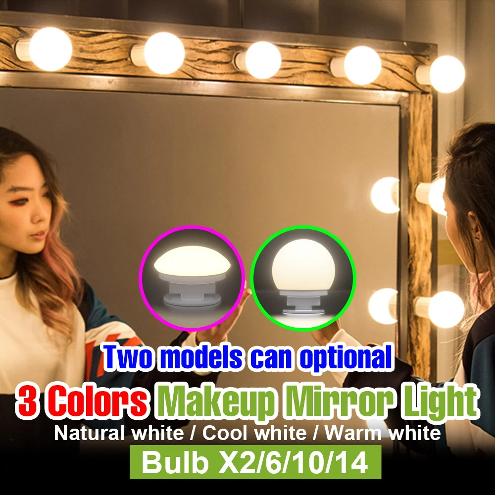 

3 Colors LED Makeup Mirror Lights USB Dressing Table Lamp Touch Dimmable DC5V Bathroom Mirror Bedroom Decoration 2/6/10/14 Bulbs